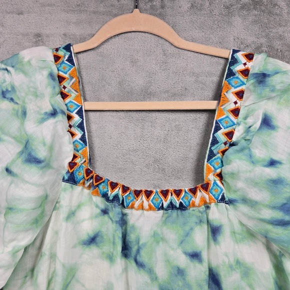 Johnny Was Workshop Size Large Jade Marble Tie-Die Midi Dress Embroidered Boho - Picture 4 of 10